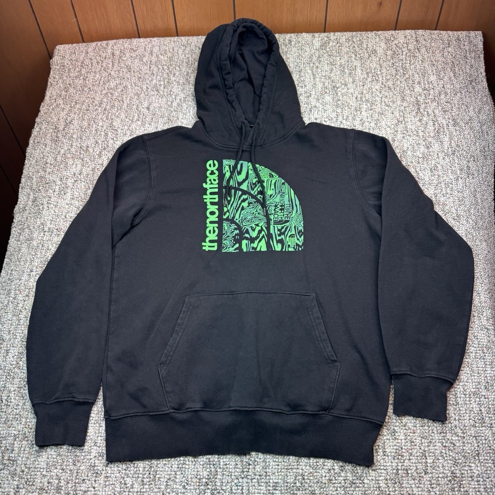 The North Face Hoodie Mens Medium Jumbo Half Dome Sweatshirt Black Green